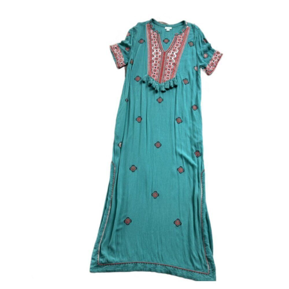 Sundance Tropical Dreams Maxi Dress Blue Red Embroidered Boho size medium